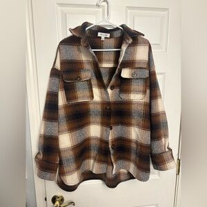 She + Sky Brown and Cream Plaid Shacket